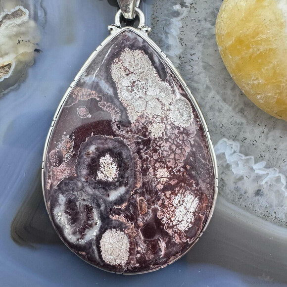 Sterling Silver Southwestern Style Large Teardrop Sunflower Jasper Uni Pendant - Picture 5 of 10